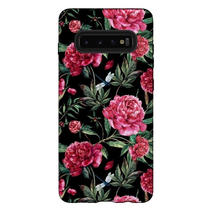 Galaxy S10 plus StrongFit Pink Peonies on Black by  Utart