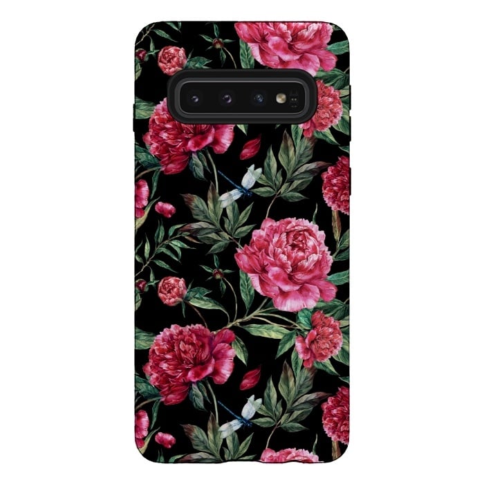 Galaxy S10 StrongFit Pink Peonies on Black by  Utart