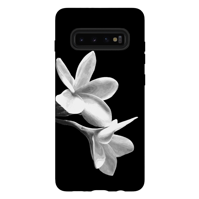 Galaxy S10 plus StrongFit White Flowers Black Background by Alemi