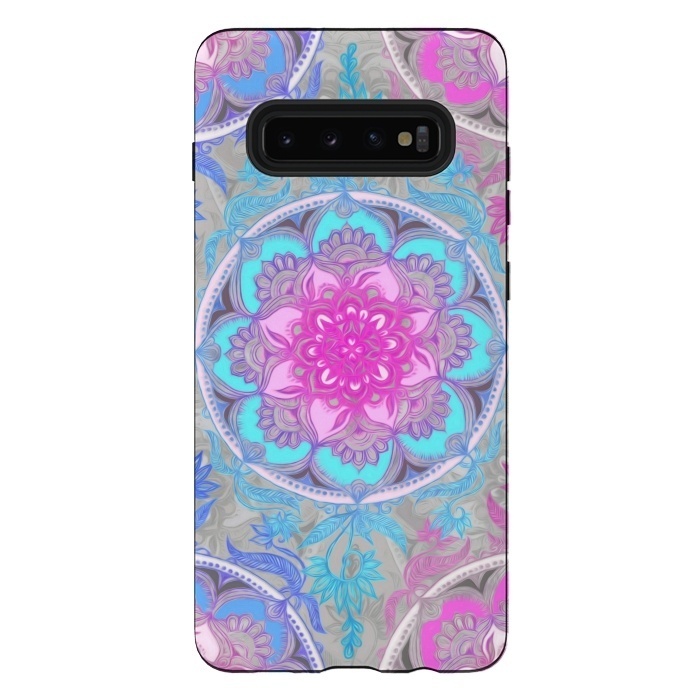Galaxy S10 plus StrongFit Pink, Purple and Turquoise Super Boho Medallions by Micklyn Le Feuvre