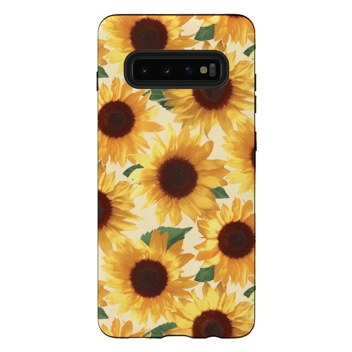 Galaxy S10 plus StrongFit Happy Yellow Sunflowers by Micklyn Le Feuvre