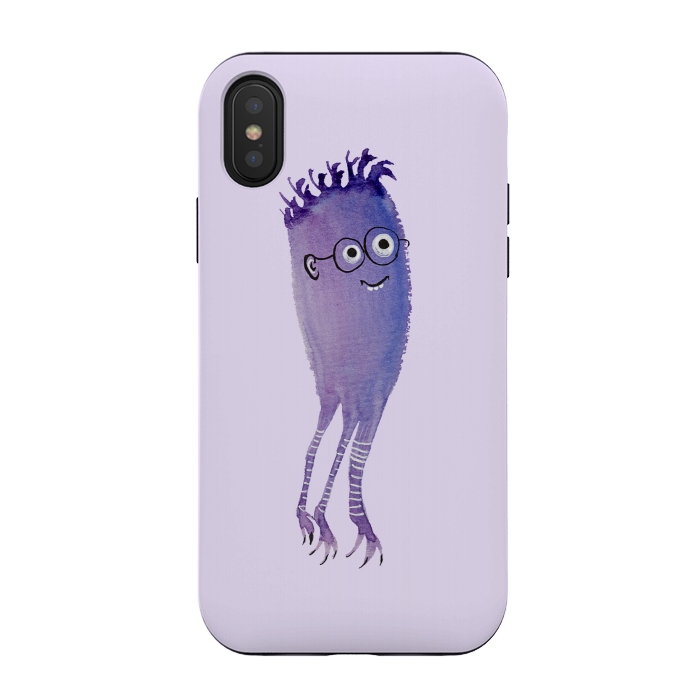 iPhone Xs / X StrongFit Geek Jellyfish Funny Monster With Glasses Watercolor by Boriana Giormova