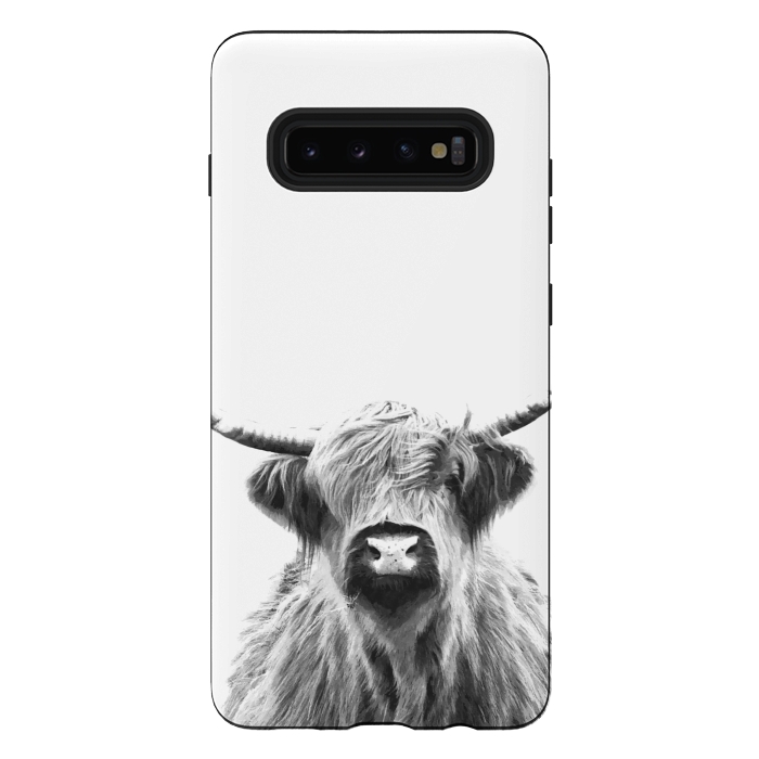 Galaxy S10 plus StrongFit Black and White Highland Cow by Alemi
