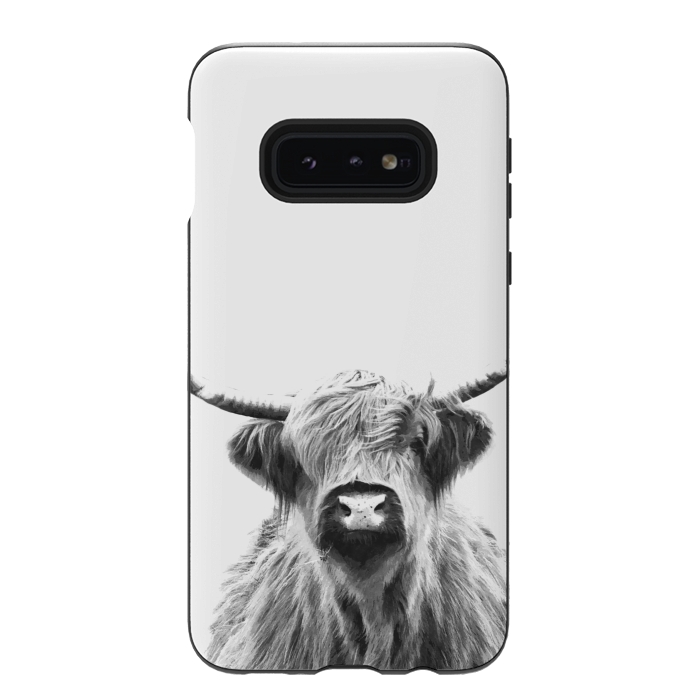 Galaxy S10e StrongFit Black and White Highland Cow by Alemi