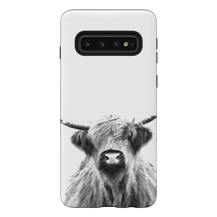 Galaxy S10 StrongFit Black and White Highland Cow by Alemi