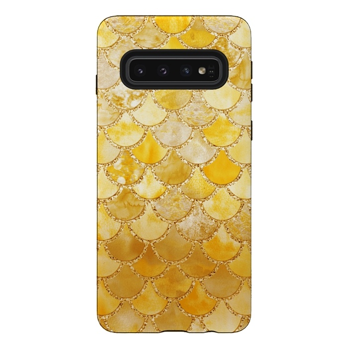 Galaxy S10 StrongFit Gold Watercolor Mermaid Scales by  Utart