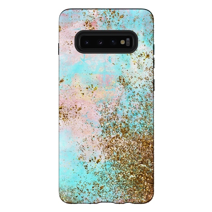 Galaxy S10 plus StrongFit Pink and Teal and Gold Mermaid Glitter Seafoam by  Utart