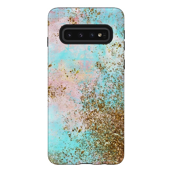 Galaxy S10 StrongFit Pink and Teal and Gold Mermaid Glitter Seafoam by  Utart