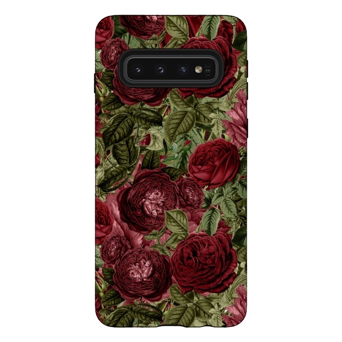 Galaxy S10 StrongFit Victorian Dark Red Vintage Roses by  Utart