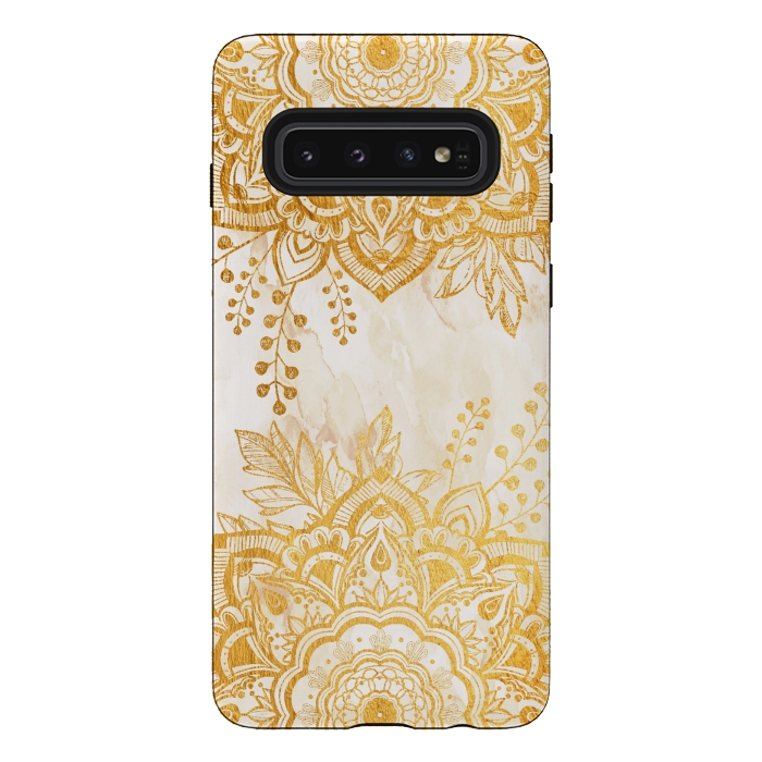 Galaxy S10 StrongFit Queen Starring of Mandala-Gold Sunflower II by ''CVogiatzi.