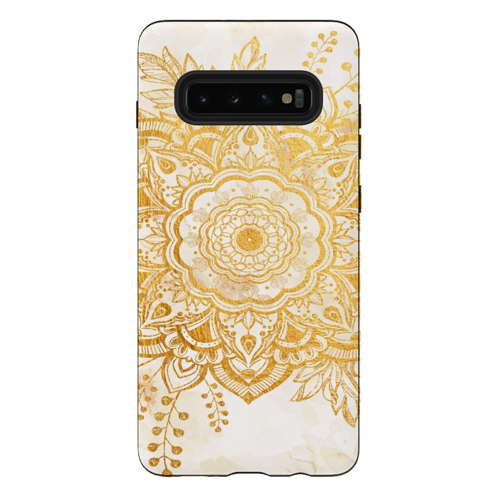 Galaxy S10 plus StrongFit Queen Starring of Mandala-Gold Sunflower I by ''CVogiatzi.
