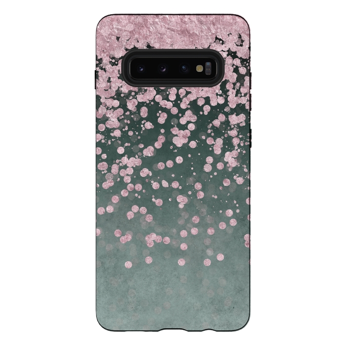 Galaxy S10 plus StrongFit Pink Glitter On Teal 2 by Andrea Haase
