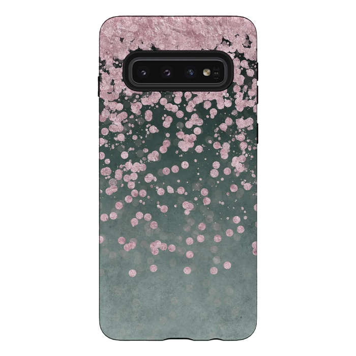 Galaxy S10 StrongFit Pink Glitter On Teal 2 by Andrea Haase