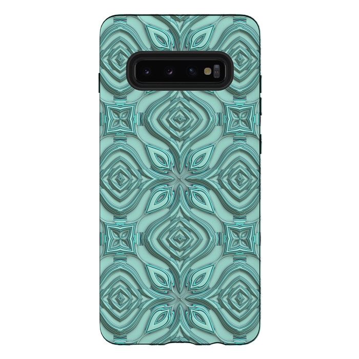 Galaxy S10 plus StrongFit Elegant Green Turquoise Ornament Pattern by Andrea Haase