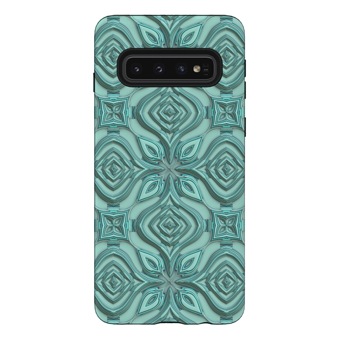 Galaxy S10 StrongFit Elegant Green Turquoise Ornament Pattern by Andrea Haase