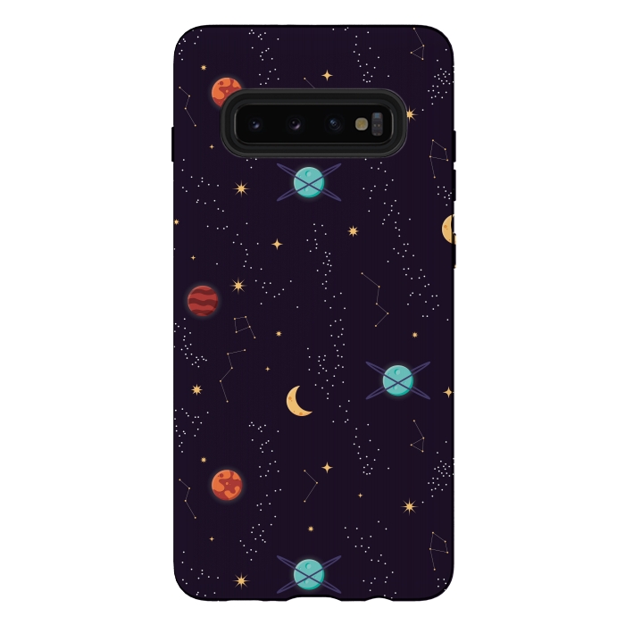 Galaxy S10 plus StrongFit Universe with planets and stars seamless pattern, cosmos starry night sky, vector illustration by Jelena Obradovic