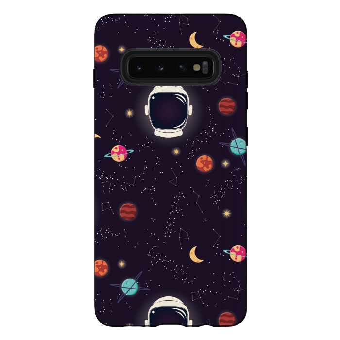 Galaxy S10 plus StrongFit Universe with planets, stars and astronaut helmet seamless pattern, cosmos starry night sky by Jelena Obradovic