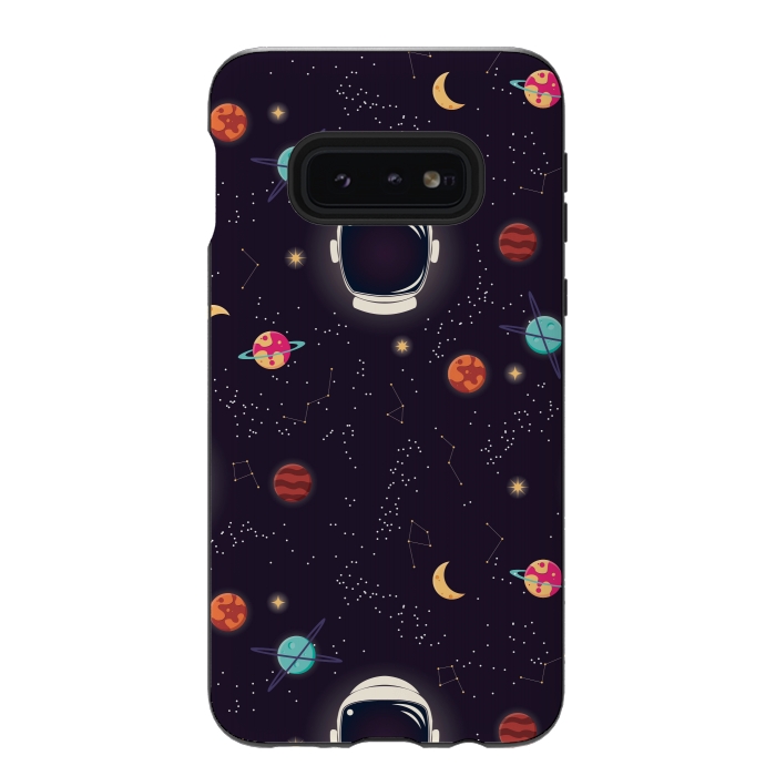 Galaxy S10e StrongFit Universe with planets, stars and astronaut helmet seamless pattern, cosmos starry night sky by Jelena Obradovic