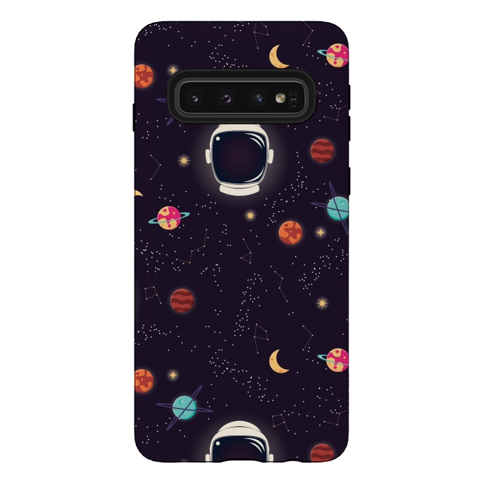 Galaxy S10 StrongFit Universe with planets, stars and astronaut helmet seamless pattern, cosmos starry night sky by Jelena Obradovic