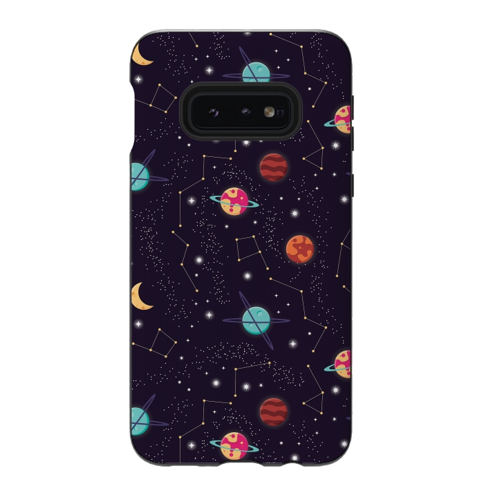 Galaxy S10e StrongFit Universe with planets and stars seamless pattern, cosmos starry night sky 004 by Jelena Obradovic