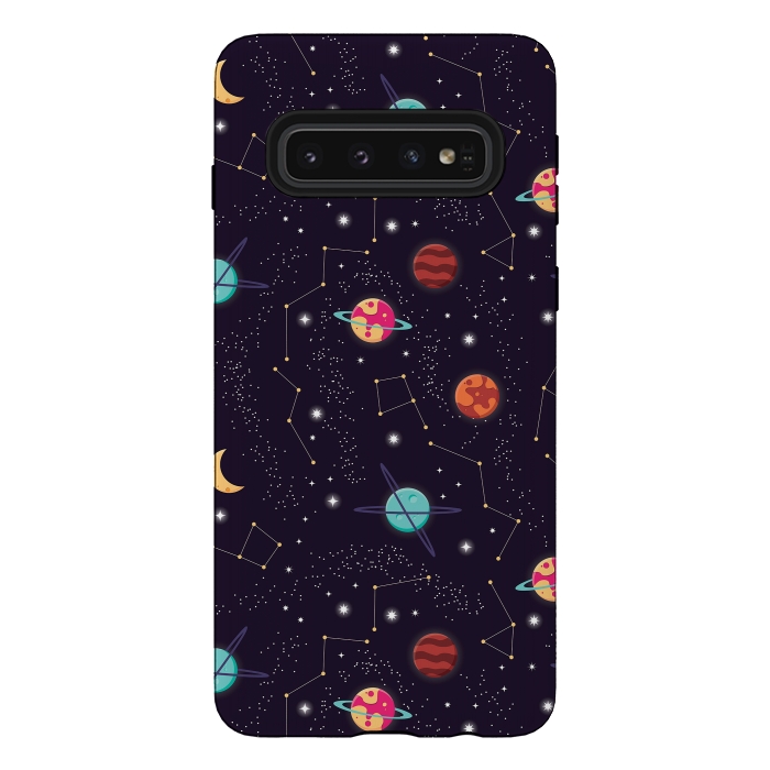 Galaxy S10 StrongFit Universe with planets and stars seamless pattern, cosmos starry night sky 004 by Jelena Obradovic