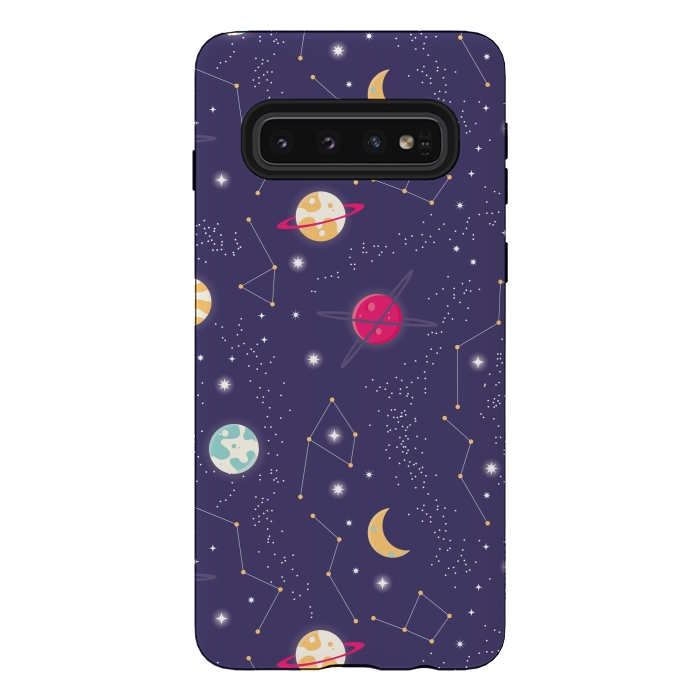 Galaxy S10 StrongFit Universe with planets and stars seamless pattern, cosmos starry night sky 006 by Jelena Obradovic