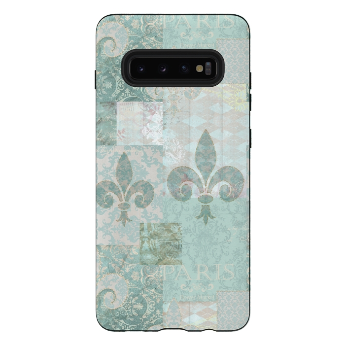 Galaxy S10 plus StrongFit Vintage Patchwork Soft Teal by Andrea Haase