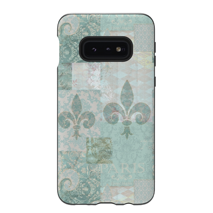 Galaxy S10e StrongFit Vintage Patchwork Soft Teal by Andrea Haase