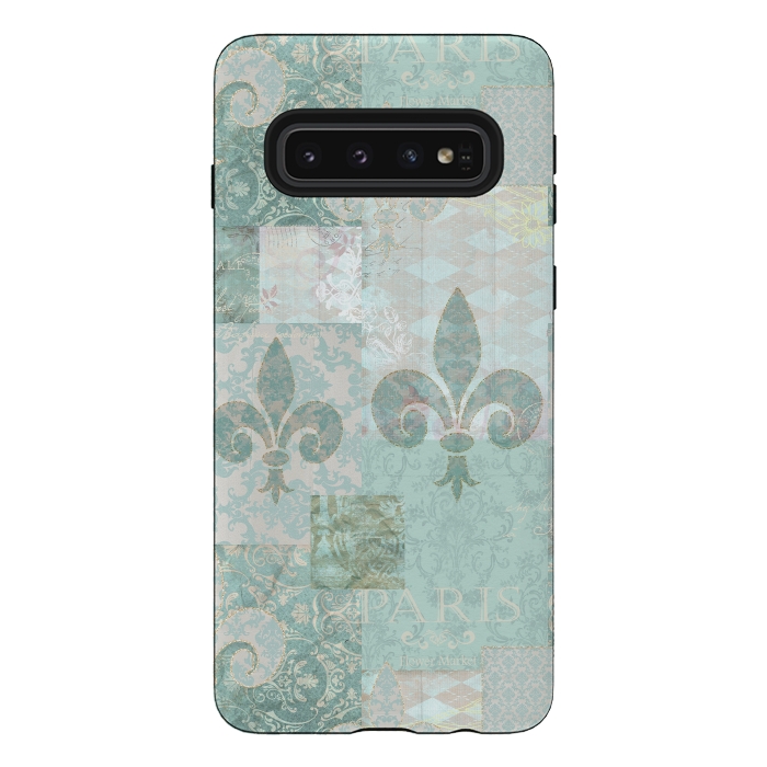 Galaxy S10 StrongFit Vintage Patchwork Soft Teal by Andrea Haase