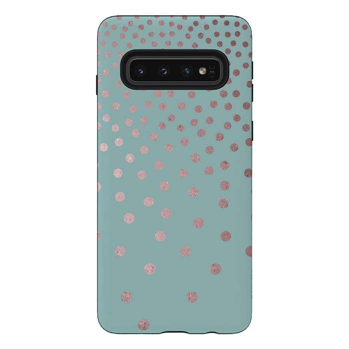 Galaxy S10 StrongFit Shiny Rosegold Polka Dots On Teal by Andrea Haase