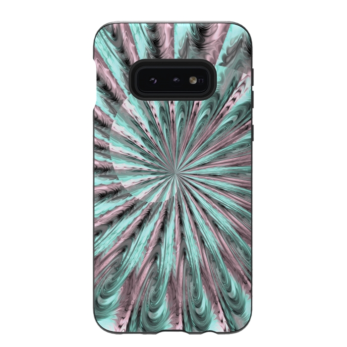 Galaxy S10e StrongFit Fractal Spiral Rosegold And Teal by Andrea Haase