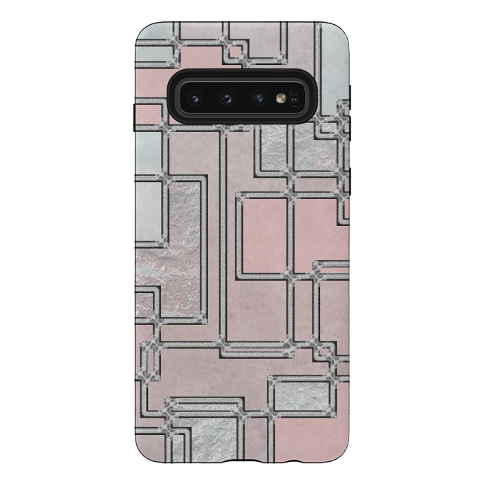Galaxy S10 StrongFit Pink Aqua Cubicals by Andrea Haase