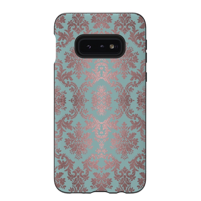 Galaxy S10e StrongFit Rose Gold Teal Damask Pattern 2 by Andrea Haase