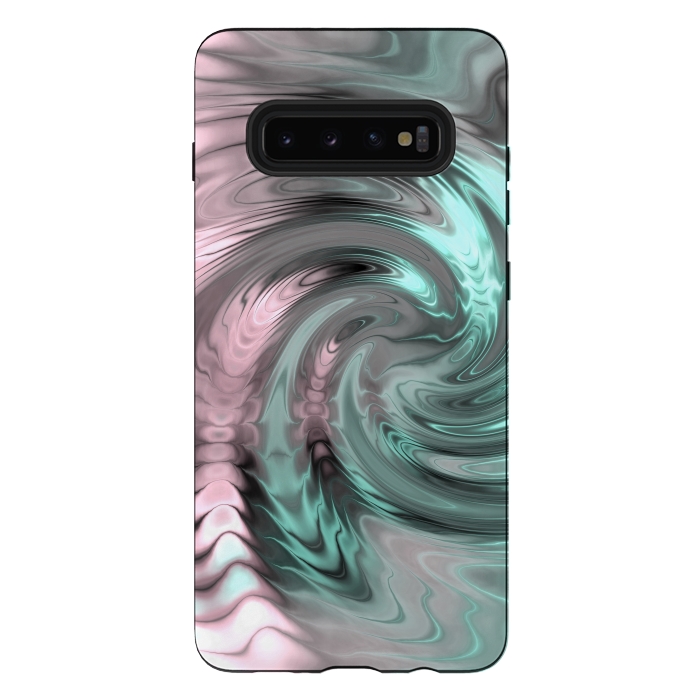 Galaxy S10 plus StrongFit Abstract Fractal Swirl Rose Gold And Teal 2 by Andrea Haase