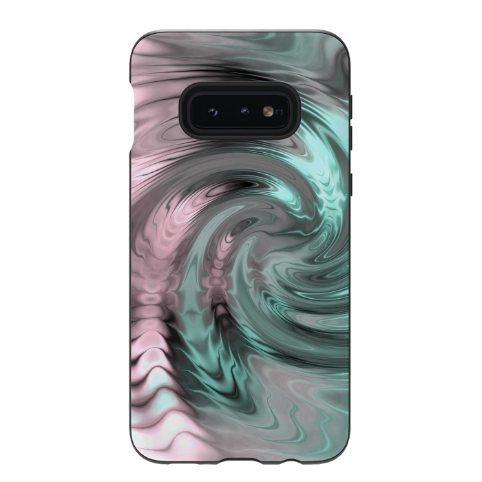 Galaxy S10e StrongFit Abstract Fractal Swirl Rose Gold And Teal 2 by Andrea Haase