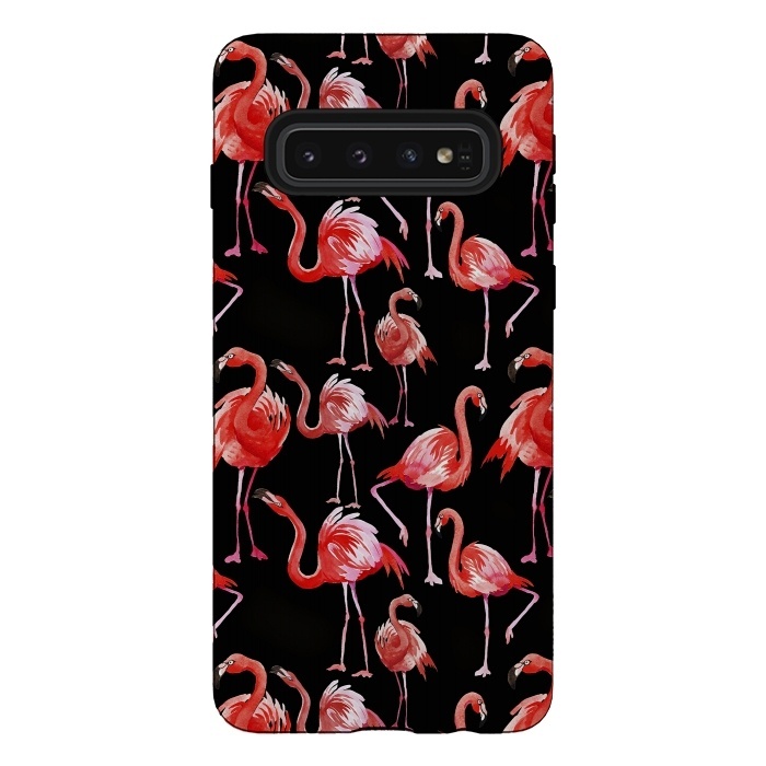 Galaxy S10 StrongFit Flamingos on Black by  Utart