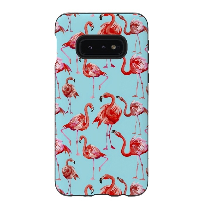 Galaxy S10e StrongFit Flamingos on Blue by  Utart