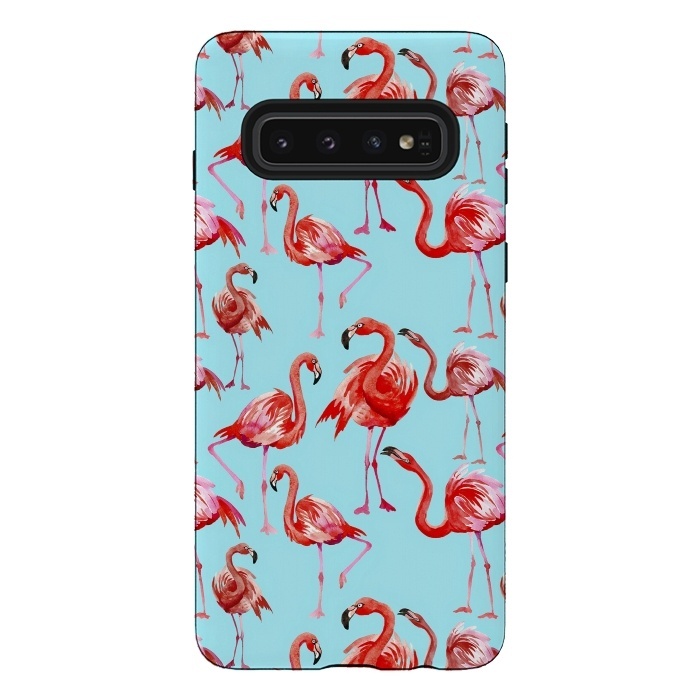 Galaxy S10 StrongFit Flamingos on Blue by  Utart