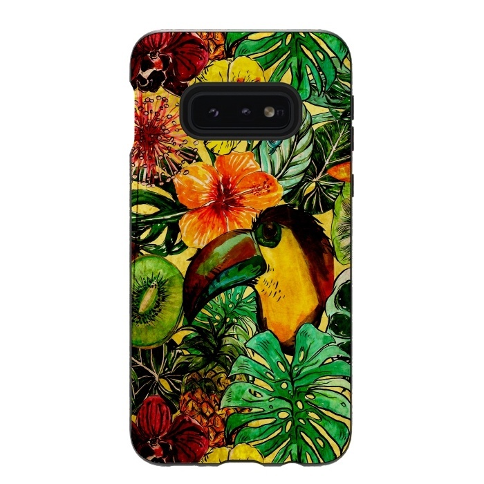 Galaxy S10e StrongFit Tropical bird in flower jungle by  Utart