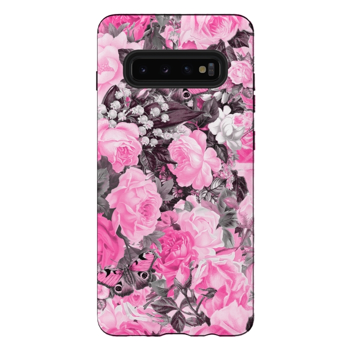Galaxy S10 plus StrongFit Nostalgic Pink Rose And Butterfly Pattern by Andrea Haase