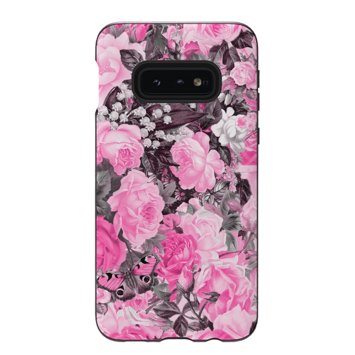 Galaxy S10e StrongFit Nostalgic Pink Rose And Butterfly Pattern by Andrea Haase