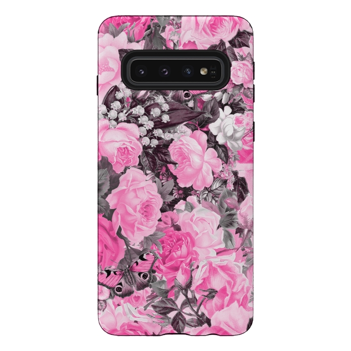 Galaxy S10 StrongFit Nostalgic Pink Rose And Butterfly Pattern by Andrea Haase
