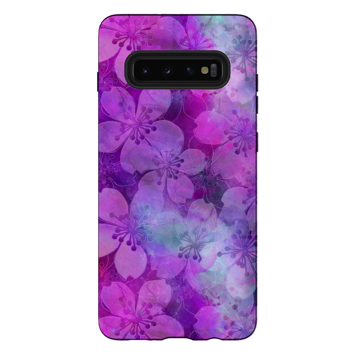 Galaxy S10 plus StrongFit Purple Watercolor Flower Pattern by Andrea Haase