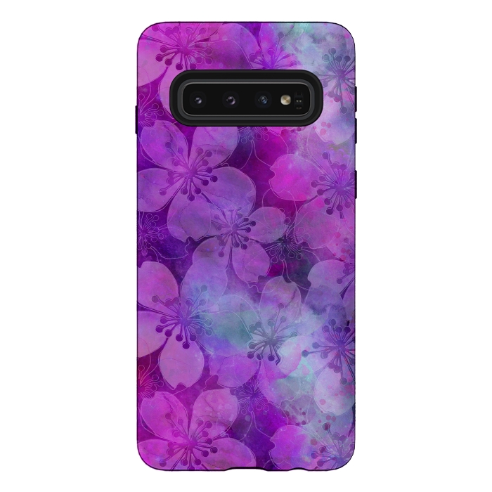 Galaxy S10 StrongFit Purple Watercolor Flower Pattern by Andrea Haase