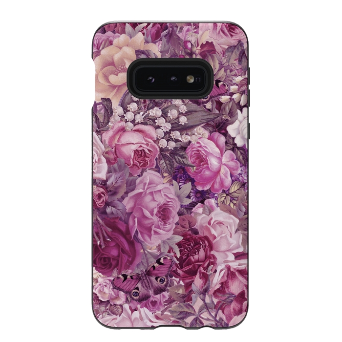 Galaxy S10e StrongFit Vintage Pink Rose Butterfly Pattern by Andrea Haase