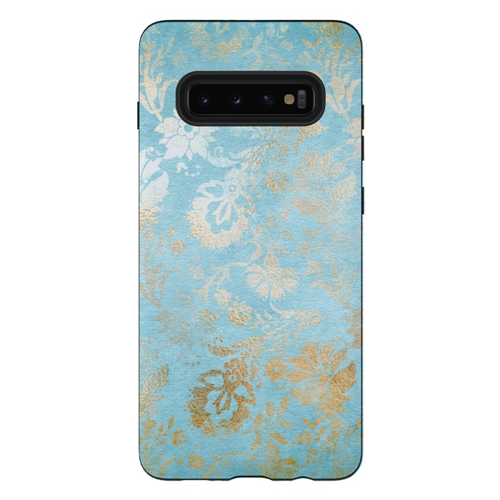 Galaxy S10 plus StrongFit TEAL and GOLD Damask Pattern by  Utart