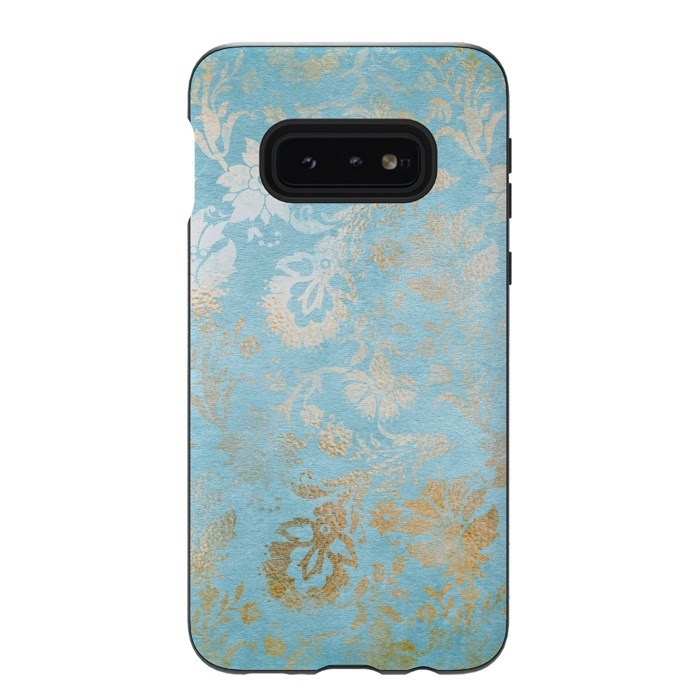 Galaxy S10e StrongFit TEAL and GOLD Damask Pattern by  Utart