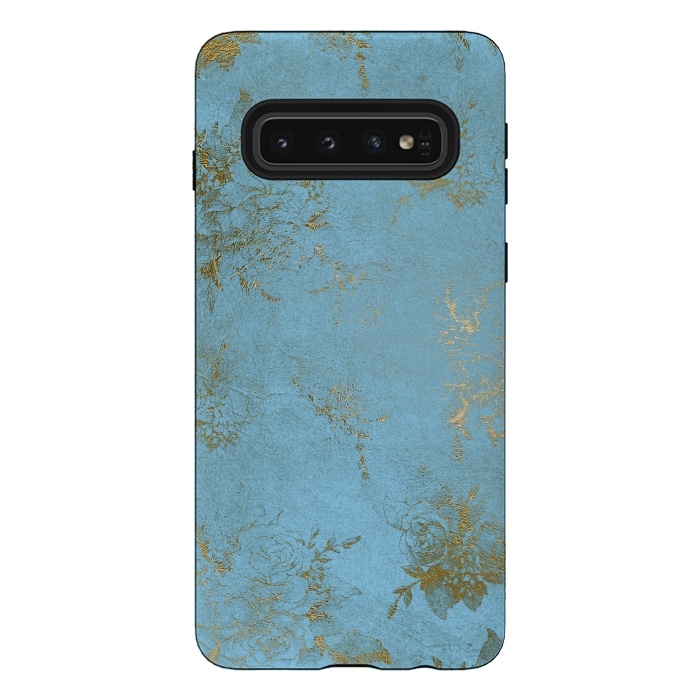 Galaxy S10 StrongFit  Gold Damask on Sky Blue  by  Utart