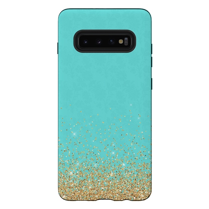 Galaxy S10 plus StrongFit Teal and Gold Glitter by  Utart