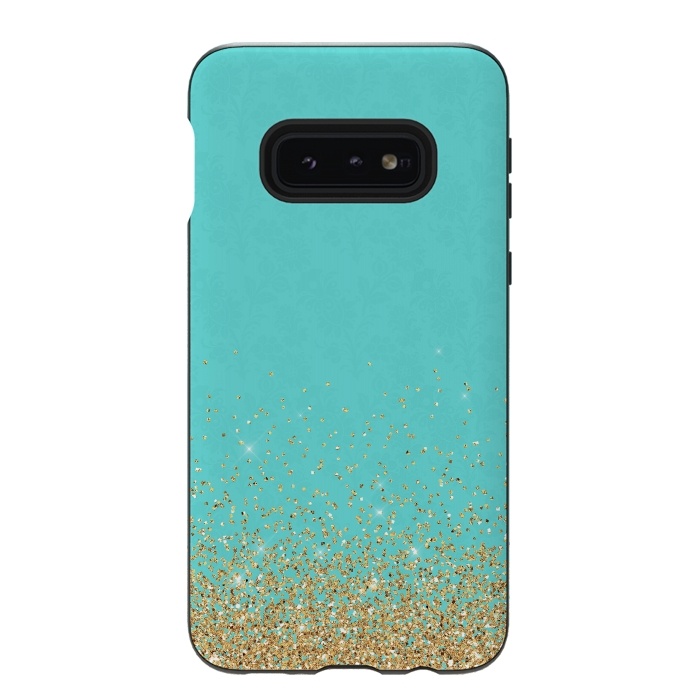 Galaxy S10e StrongFit Teal and Gold Glitter by  Utart